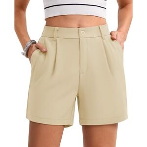 Magcomsen‎ Womens Beige High Waisted Pleated Wide Leg Dress Shorts Size 2XL NWT